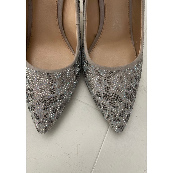 Sz 8 Antonio Melani Silver Mallana Grey Sequined/Rhinestoned Leather Heels Pumps - Picture 3 of 8